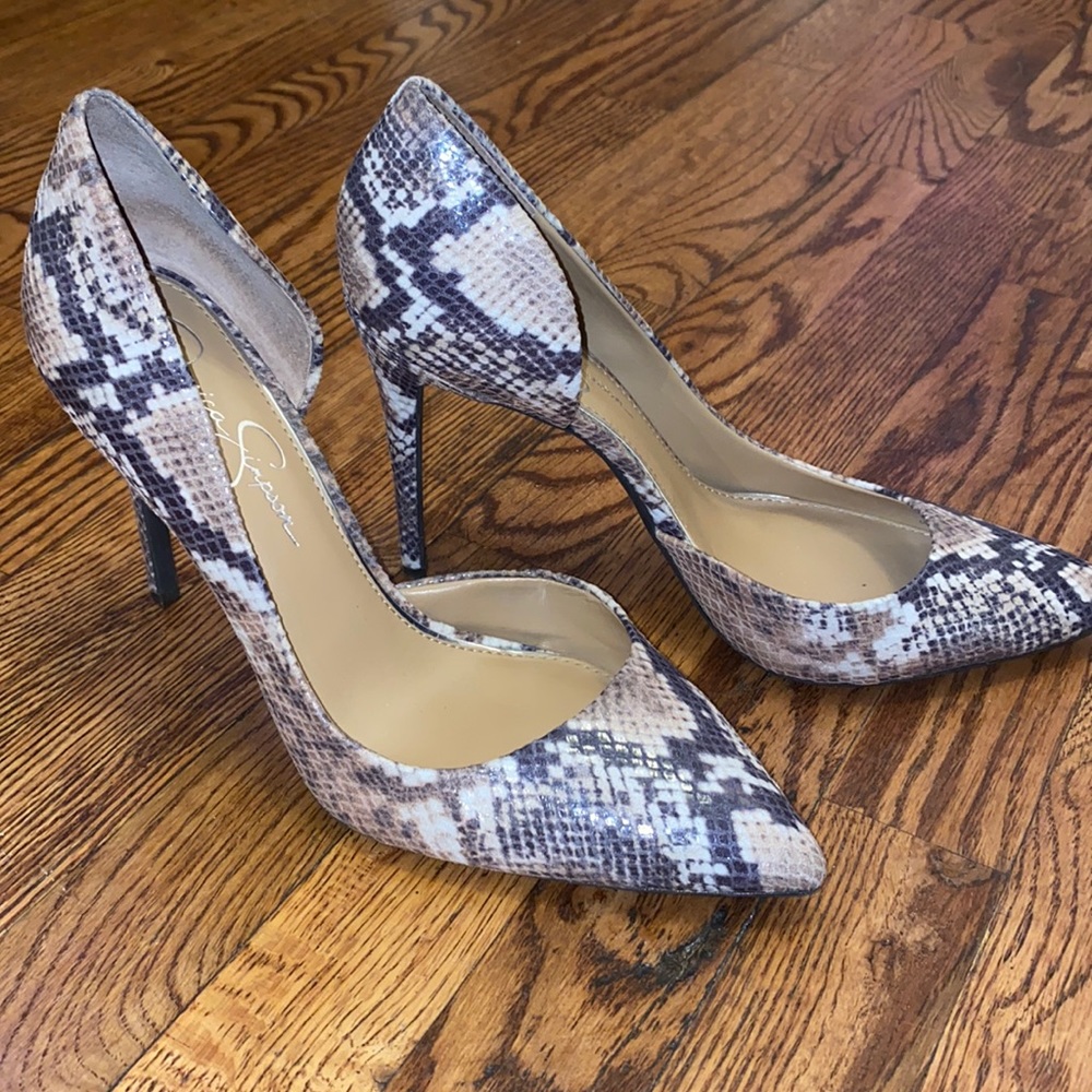 Jessica Simpson d’orsay tan and black python pump